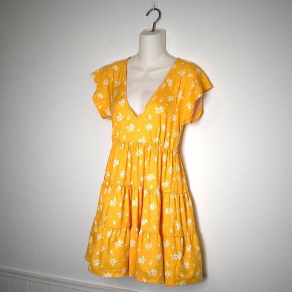 Urban Outfitters Babydoll Dress Sz S Tiered Floral Mini Stretchy 90s Cottagecore - Picture 3 of 16